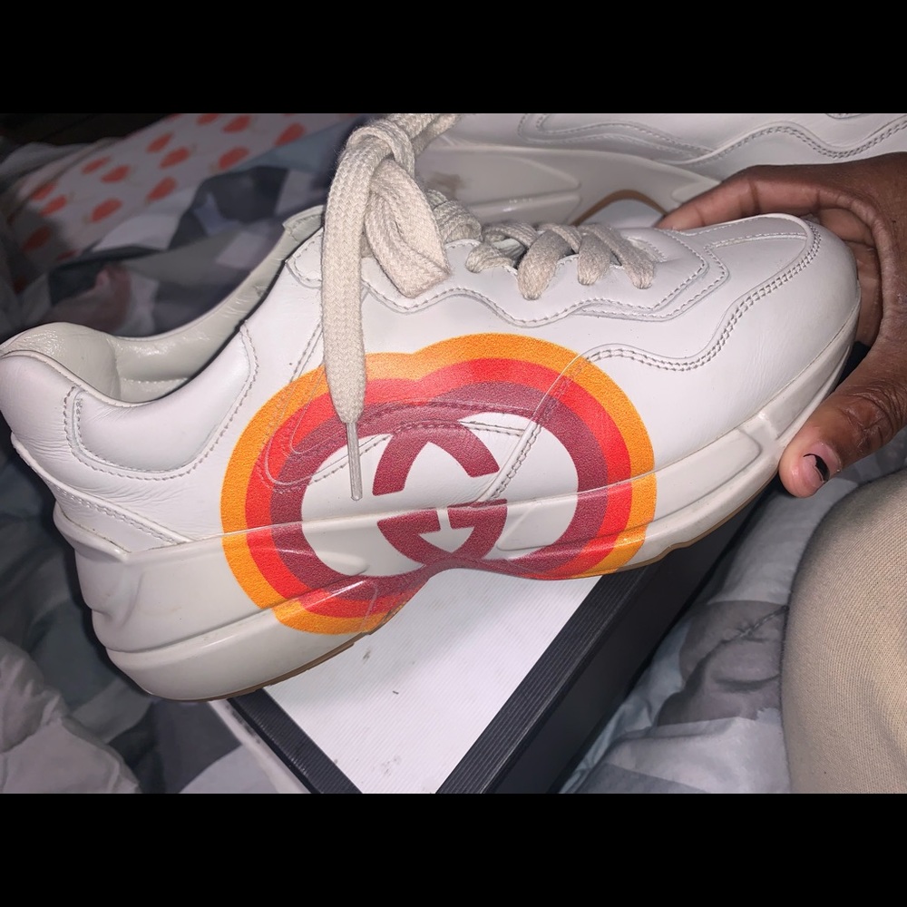 Tan & orange with a little yellow Gucci sneaker.